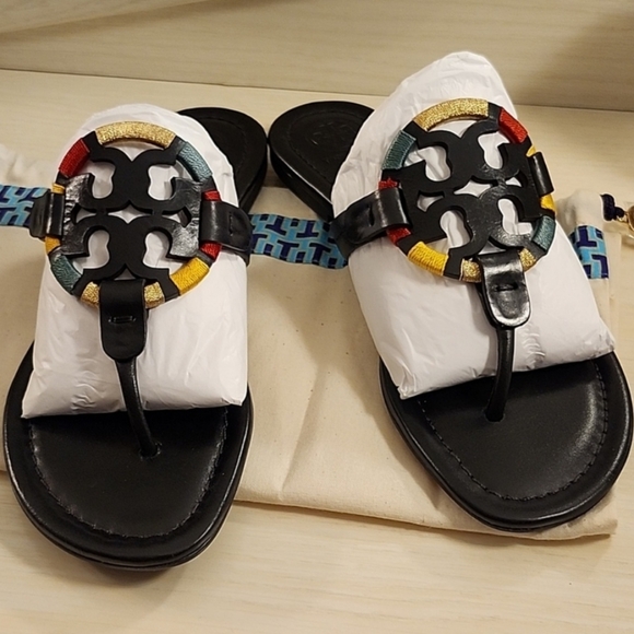 ●NEW●RARE●Miller Embroidered Sandal in Black and Multi Color Thread - Picture 2 of 13